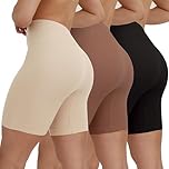 INNERSY Womens Cycling Shorts Anti-chafing Shorts for Under Dresses No VPL Lycra Short 3 Pack (Large, Black/Beige/Brown)