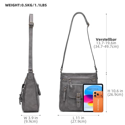 Image of KL928 Women's Crossbody Purse Bags Medium PU Leather Multi-Pocket Handbag | Medium size, multiple pockets, compartments, adjustable strap, zipper, fits 7.9 inch iPad, phone, wallet, shop, work, travel