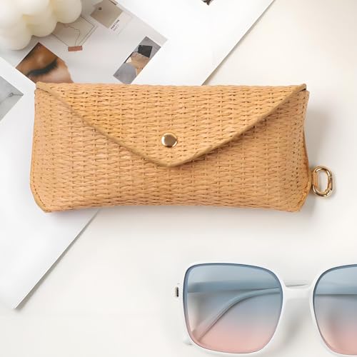 Image of kytasryl Soft Leather Sunglasses Bag,Travel Sunglass Holder Eyeglass Case Portable Slim Sunglasses Pouch (Woven Straw)