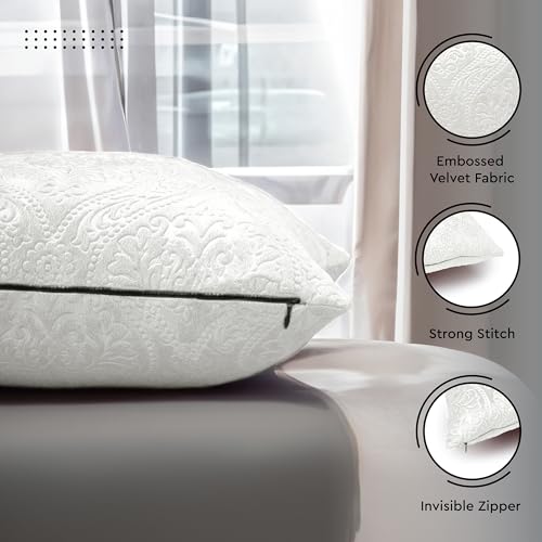 Image of Encasa XO Velvet Cushion Covers, No Inserts, Set of 2, White
