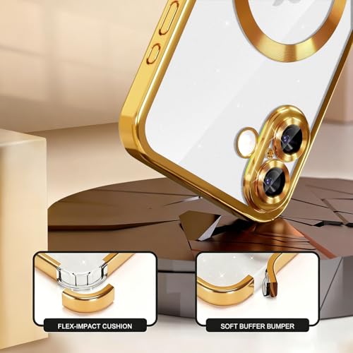 Image of Misscase for iPhone 17 Case with Privacy Screen Protector, Built-in Lens Protector, Compatible with MagSafe, Anti-Yellowing Shockproof TPU, Bling Glitter Electroplated Cover 6.3 inch Gold