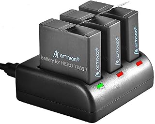 Artman Hero 5/6/7 1480mAh Replacement Batteries(3-Pack) and 3-Channel LED USB Charger Compatible
