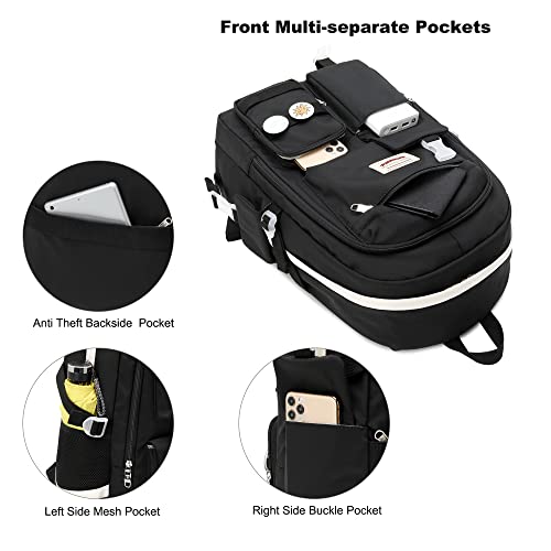 School Backpack for Teen Girls Women College Laptop Backpacks Kids Cute Bookbag Set with Lunch Box Pencil Case Elementary Middle High Campus Bag 3 Pcs Students Bookbags Sets Travel Daypack-Black by Hidds - Image 5