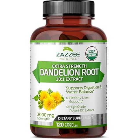 Zazzee USDA Organic Dandelion Root 10:1 Extract, 3000 mg Strength, 120 Capsules, 4 Month Supply, Standardized and Concentrated 10X Extract, 100% Vegetarian, All-Natural and Non-GMO Cover