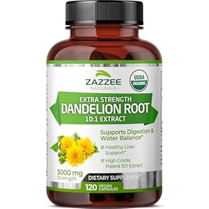 Zazzee USDA Organic Dandelion Root 10:1 Extract, 3000 mg Strength, 120 Capsules, 4 Month Supply, Standardized and Concentrated 10X Extract, 100% Vegetarian, All-Natural and Non-GMO