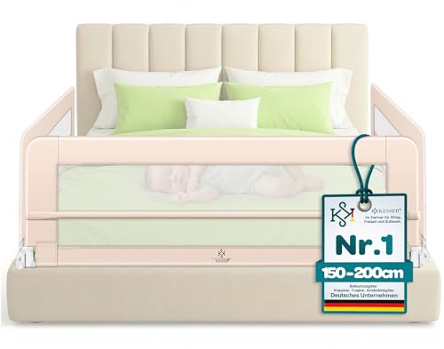 KESSER® Bettgitter 120 cm Bettschutzgitter Kinderbettgitter für Kinder Babybettgitter Klappbar, Tragbar, Kinderbett Kinderbettschutzgitter Rausfallschutz, Bett & Elternbett hoch: 42 cm, Beige
