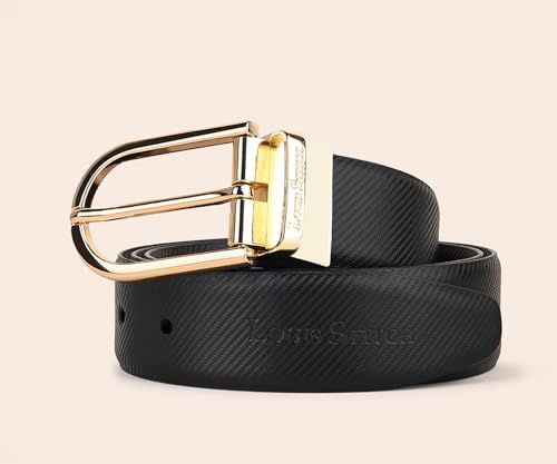 Image of LOUIS STITCH Men's Reversible Brown and Black Italian Leather Belt with Golden Buckle (Prague STGD)