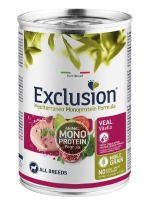 Exclusion Mediterraneo Adult, Cibo Umido per Cani Vitello 6 Lattine da 400gr