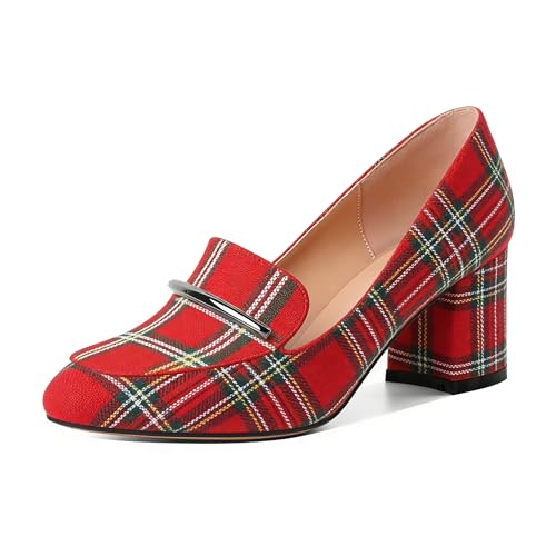Image of Eldof Women's Pumps Block Heel Round Toe Slip On Chunky Loafer Heel Dress Shoes Pumps for Women 2.5 Inches