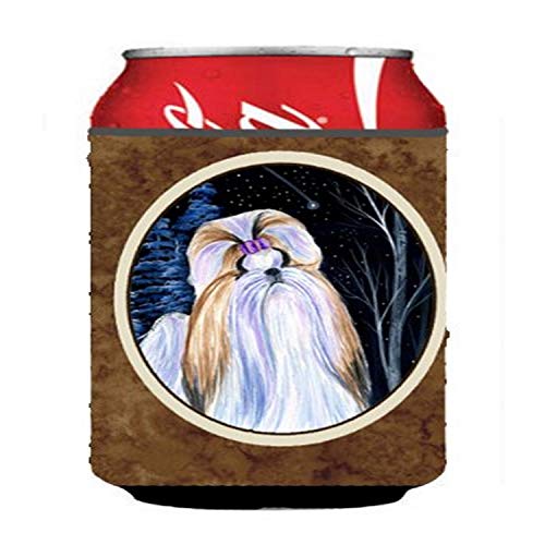 Caroline's Treasures SS8381CC Starry Night Shih Tzu Can or Bottle Hugger Cooler Washable Drink Sleeve Collapsible Beverage Insulated Holder, Can Hugger, Multicolor