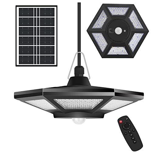 Osairous Lámpara Solar Colgante con Sensor De Movimiento, 180LEDs Focos de Exterior con Control Remoto, IP65 Luz para Jardín, Garaje, Casa