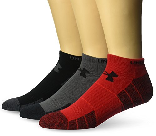 Under Armour Adult Elevated Performance No Show Socks, 3-Pairs , Red Marl/Assorted , Large
