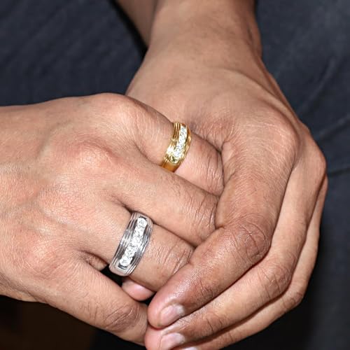 SAVEARTH DIAMONDS Round Lab Created Moissanite & Lab Grown Diamond Men's Anniversary Wedding Band Ring In 14k Gold Over Sterling Silver (0.50 Cttw To 2.00 Cttw)4