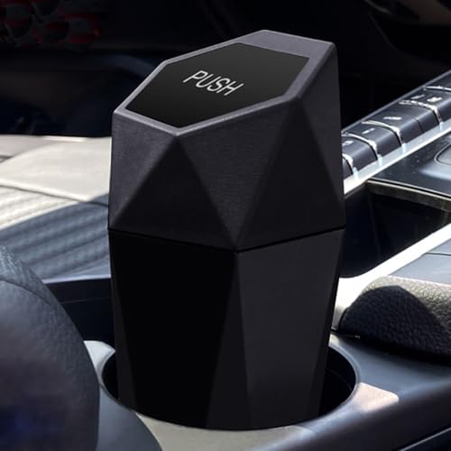 Image of Car Trash Can with Lid, Diamond Design, mini Trash can,Portable and Easy to Clean for Car, Home, and Office (Black)