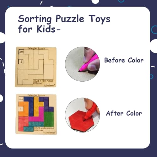 Image of Braintastic Birthday Return Gifts (Pack of 2) Wooden Jigsaw Calendar Puzzle, Travel Board Game,Art & Craft Party Pack Return Favors for Kids-3-6 yrs(12 Colors & Puzzle Game per Pack)
