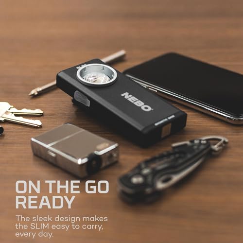 Image of NEBO SLIM Pocket Flashlight | 500 Lumens, Rechargeable Mini EDC Work Light, Magnetic Base & Dimmable Brightness, Durable & Water Resistant, Includes Charging Cable - Black