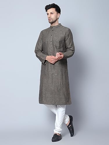 Image of LATEST CHIKAN Men's Cotton Regular Textured Long Kurta Full Sleeves - Casual Ethnic Wear