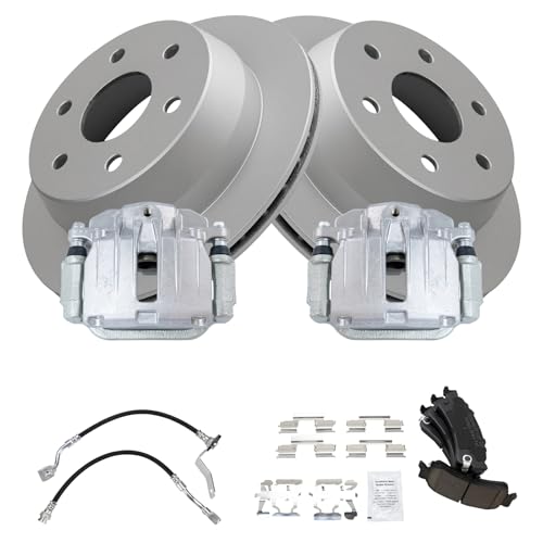 Image of TRQ Rear Brake Pad and Rotor Set Ceramic Coated Calipers Compatible with 2002 Chevrolet Silverado 1500 Sierra 1500