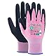 KAYGO 3 Paar Arbeitshandschuhe für Damen Atmungsaktiv Latex Beschichtete Frauen Gartenhandschuhe aus recyceltem Polyester, umweltfreundliche Schutzhandschuhe für Haus- Gartenarbeit (Rosa, M, Gr 8)