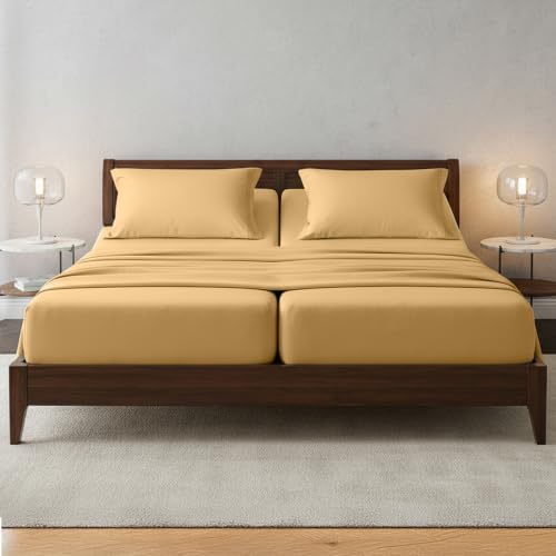 Image of Elegant Comfort Luxury 1500 Premium Hotel Quality Microfiber 5-Piece Sheet Set - Wrinkle Resistant, All Around Elastic Fitted Sheet, Deep Pocket up to 16 inch, Split King, Camel-Gold