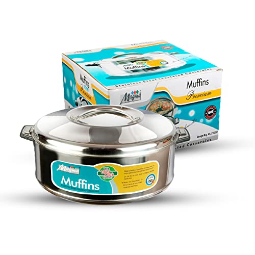 Image of MAGMA Muffins Elegant Stainless Steel Casserole for Roti /Chapati | Double Wall Insulated Hot Pot for hot Meal 2500,1Pc