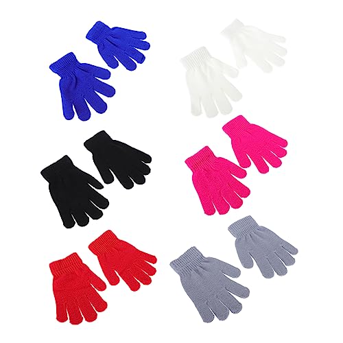 VANZACK 6Pairs Cold Gloves Yarn Full Finger Mittens for Winter Warm Simple Gloves for Outdoor Indoor Activities Boys Age Multi Color