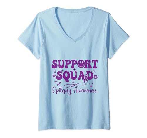Mujer Concientización sobre la epilepsia púrpura - Cita retro Groovy Support Squad Camiseta Cuello V