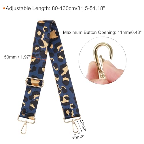 Image of uxcell Purse Strap Replacement, 31-51inch Adjustable Polyester Leopard 2inch Wide Crossbody Shoulder Strap for Handbag Guitar(Dark Blue, Gold Buckle)
