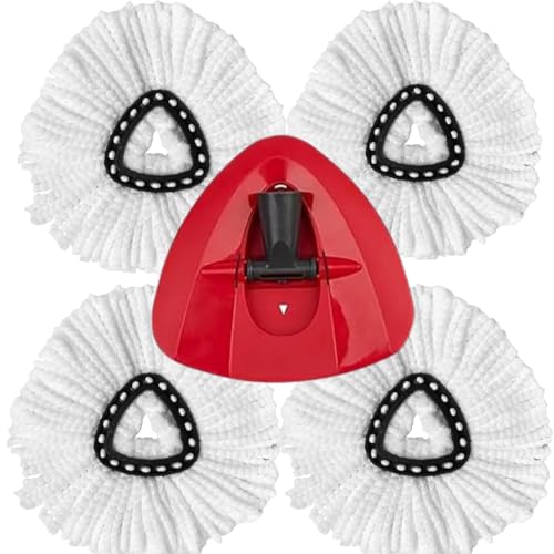 4 Pieces of Mop Replacement Heads Compatible with Vileda Spin Mop Replace Head EasyWring Spin Mop Heads Replacements - Includes 1 Rotating Mop Base Triangle Shape