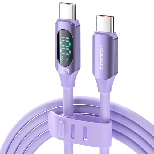 Image of iFAST Digital Display 100W Type-C to Type-C Fast Charging Data Cable | 480Mbps Data Transfer Speed | Compatible With MacBook, iPad, Galaxy, Pixel, Switch (2 Metre, Silicon, Purple)