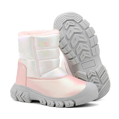 Celanisai Botas de invierno para niños, niñas, botas de nieve, forro cálido, botas de nieve para niños, botas de goma forradas, impermeables, cálidas y cálidas de piel sintética, forradas de invierno