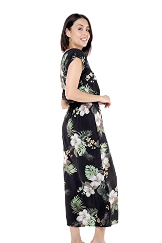 Image of Hawaii Hangover Women's Hawaiian Cap Sleeve Maxi Dress Signature Prints | Cap Sleeves; Maxi Length; Soft Rayon Fabric; Signature Tropical Prints; Resort Vacation Style