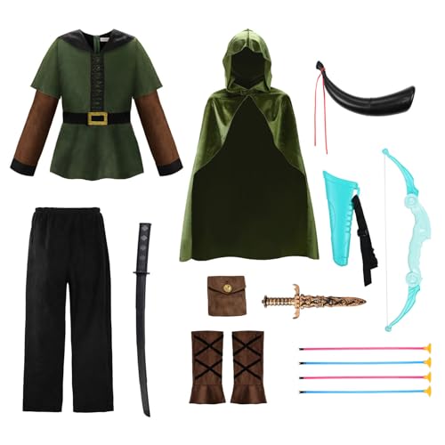 Image of ReliBeauty Kids Archer Costume Boys Girls Hunter Costume with Cape,Green