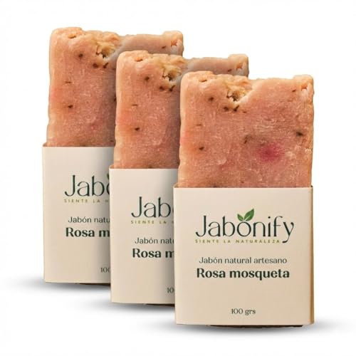 Jabonify Jabón de Rosa Mosqueta Natural 100g x3 – Pack 3 Pastillas Artesanales Hidratantes para Piel Seca, Sensible y Madura – Sin Plástico