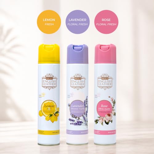Image of Next Care English Leather Lavender, Rose & Lemon Air Freshener Spray for Home, Car & Office - 220 ml Each (Pack of 3) | Room Freshener with Floral & Citrus Fragrances