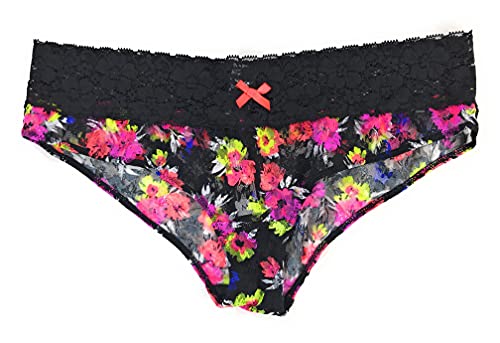 Marie Meili Women's Precious Lace Cheeky Hipster Panty, Black/Neon Coral, Medium