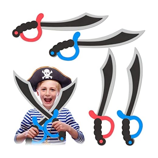 Relaxdays Set de cuatro espadas de pirata, Gomaespuma, Carnaval, Halloween, Infantil, 41 cm, multicolor, (10027757)