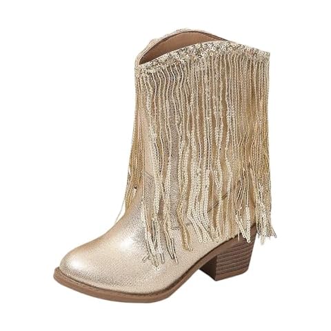 Gold Leather Cowboy Ankle Boots for Girls Cover
