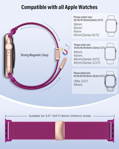 Image of Stretchy Band Compatible with Apple Watch Bands 40mm 38mm 41mm 42mm 44mm 45mm 46mm 49mm Women Men,Magnetic Clasp Nylon Elastic Sport Strap for iWatch Series 11 10 9 8 7 6 5 4 3 SE SE2 SE3 Ultra