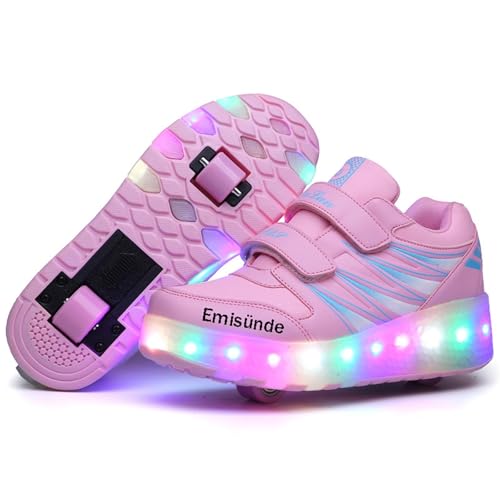 Emisünde Patines for niños, zapatos luminosos LED transpirables de doble rueda for niñas, patines deportivos for exteriores con carga USB(34 EU)