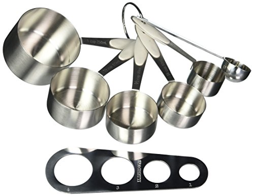 Chef elite Measuring Cups Deluxe 7 Piece Stainless Steel Set – 5 Cup Set, Spaghetti Measure, And Coffee Scoop (Light Gray)