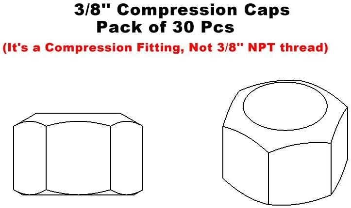 30-Pack Brass 3/8'' Compression Bathroom Angle Stop Shut-off Faucet Valve Cap, Sink Water Hose Cap Compression Fittings (Brass Color)