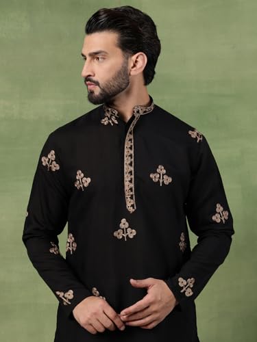 Image of SOJANYA (Since 1958 Men's Cotton Floral Thread Embroidered Kurta With Pyjama