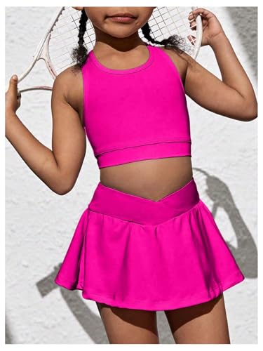 Image of SOLY HUX Toddler Girl's 2 Piece Workout Outfits Lightweight Crop Tank Tops and Skort Athletic Set