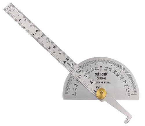 Image of CUTHARD Stainless Steel 180 Degree Protractor - Angle Finder, graduated Ruler with heavy duty brass adjusting nut