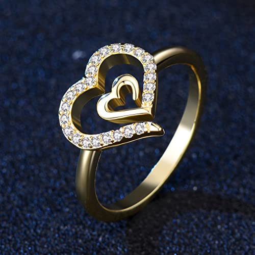 Gold Double Heart Ring for Women Delicate 14K Gold Plated Heart to Heart Wedding Jewelry Promise Love Ring for Her Gift3