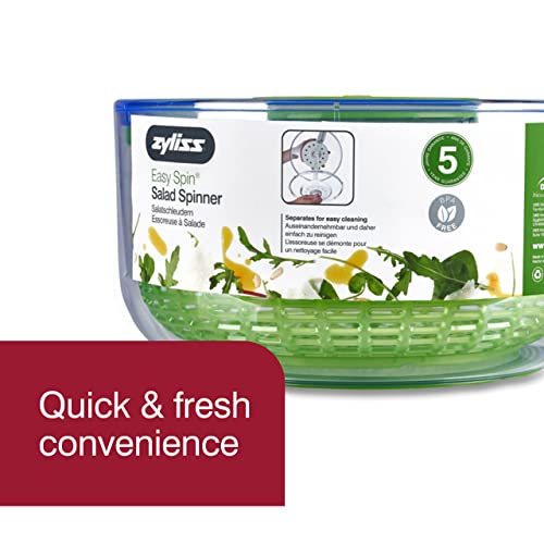 Zyliss Easy Spin Salad Spinner - Salad Spinner With Pull Cord - Lettuce Colander - Manual Vegetable And Fruit Washer And Dryer - Dishwasher Safe Vegetable Spinner With Brake - Green/White, Large #TOP1