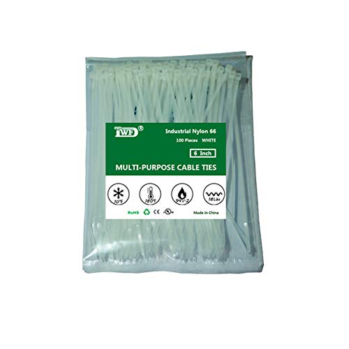 6 inch Zip Ties - Computer Cable Ties Nylon Ties Wrap Self-Locking Plastic Wire Ties Tenisle Strength for 18LB White 100 Pieces DWFeng