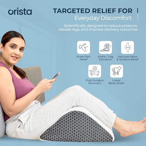 Image of Orista Knee Wedge Pillow I Triangle Shape Orthopedic Cushion for Leg Elevation, Pain Relief, Post-Surgery Recovery I Memory Foam with Washable Cover & 2-Year Warranty