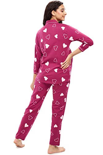 Image of ZEYO Women's Cotton Heart Printed Maternity & Feeding Night Suit Set Of Top & Pajama Set Nursing Night Dress 5634